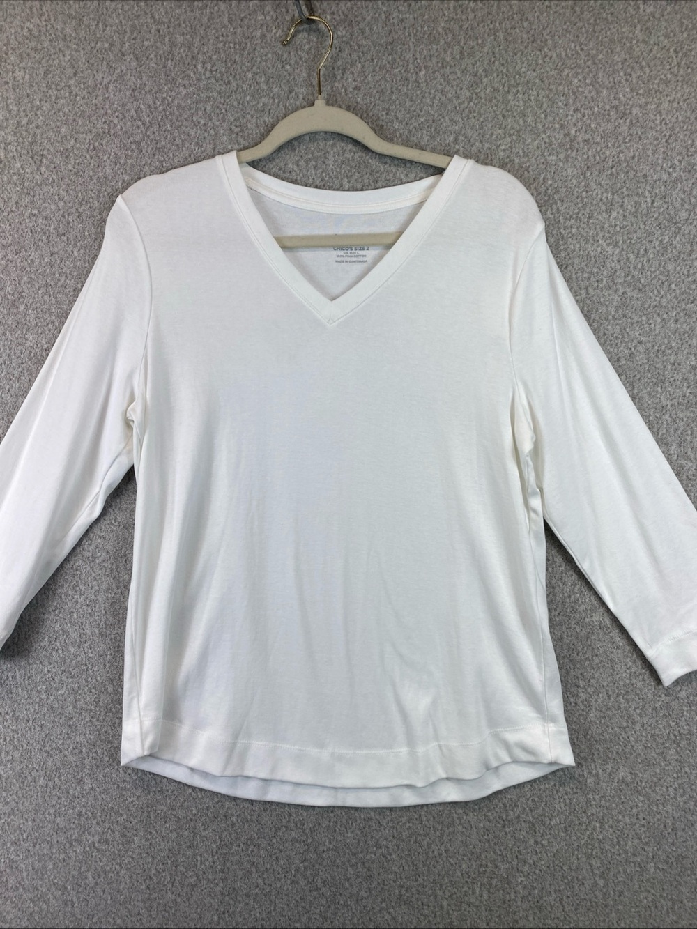 Chicos The Ultimate T-shirt Top V-Neck 3/4 Sleeve Pima Cotton Womens Size 2 (L)